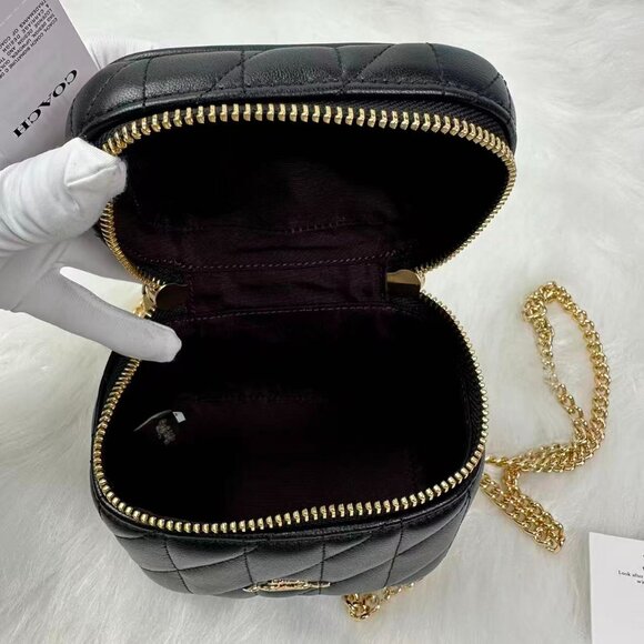 Coach Ava Crossbody Bag With Quilting In Gold/Black Leather CY730 - Picture 8 of 11